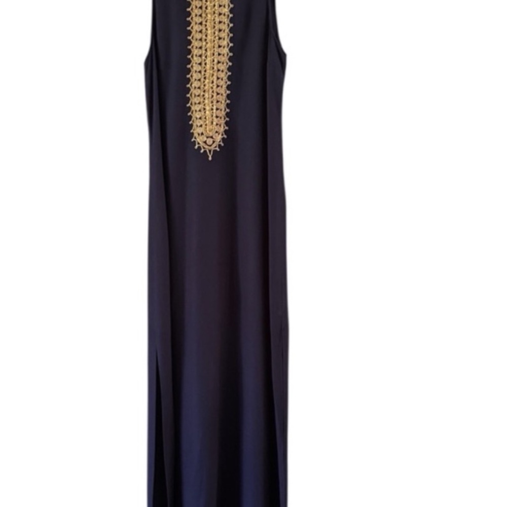 Navy Sleeveless Dress with Gold Embroidery Lilly Pulitzer sz 10 Jane Maxi dress - Picture 4 of 11